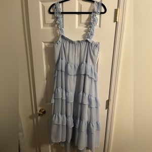 Blue & White Striped ruffle party dress Sz. L